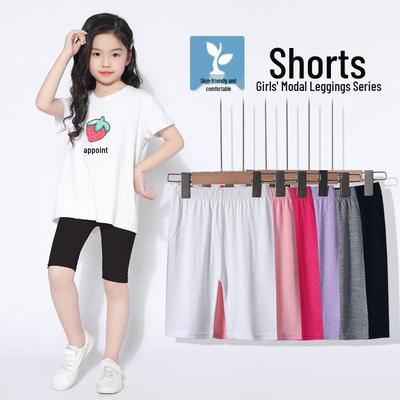 Kids' Summer Mid-Length Leggings: Modal Black or Thin White Girls' Five-Point Safety Pants