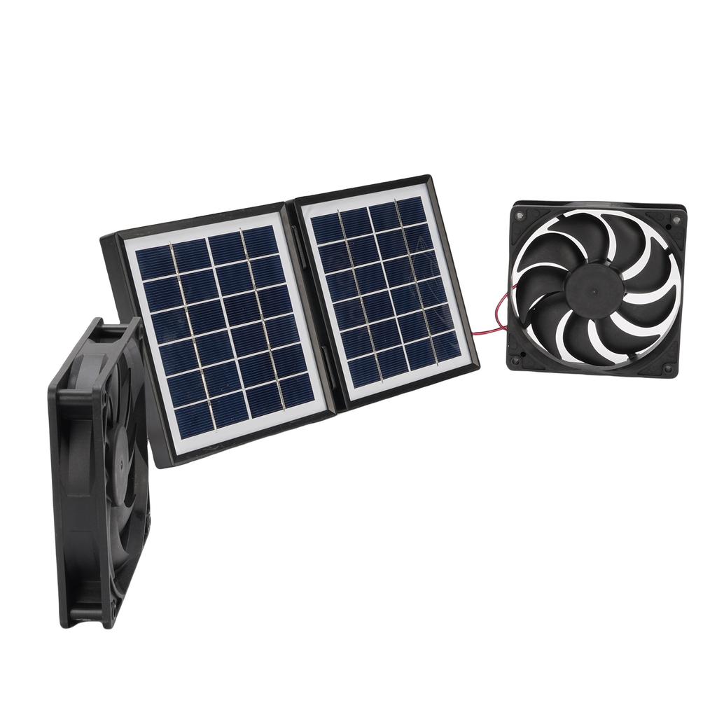 Solar Exhaust Fan Kit Rain Proof 2x5W Exhaust Ventilation Cooling Fan with 10W Foldable Solar Panel for Outdoor Pet House Utility Room