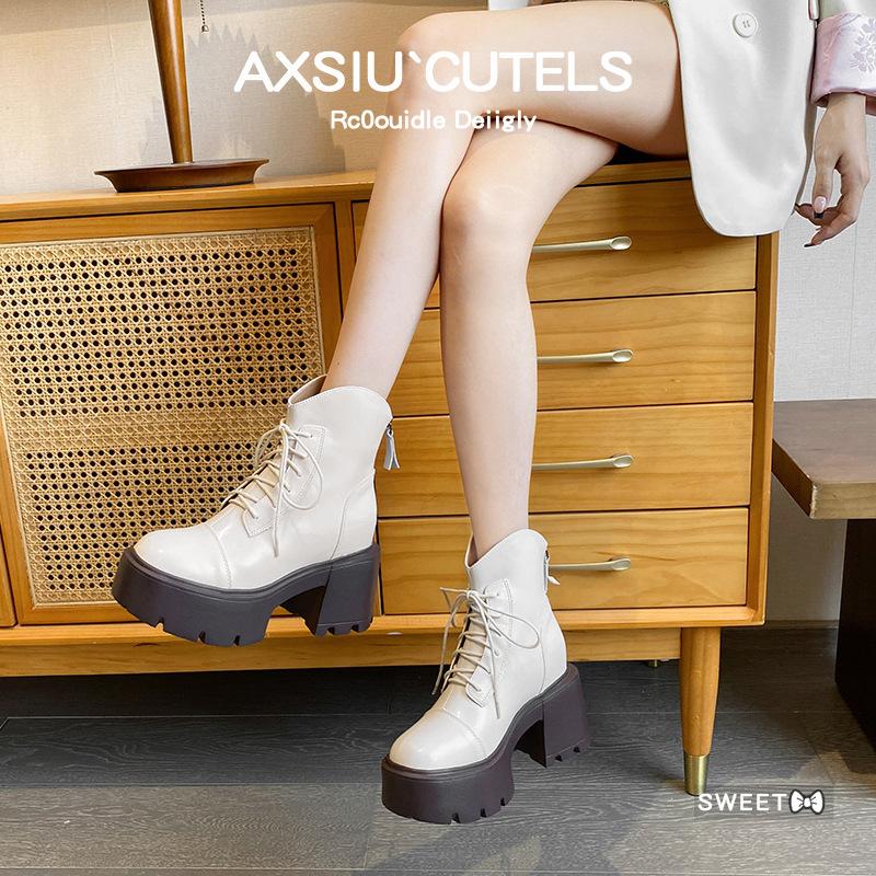 

12лм белые ботинки Мартина женские весенне-осенние одинарные ботинки осенне-зимние новые на толстой подошве с внутренней платформой черные короткие на высоком каблуке 33 белый