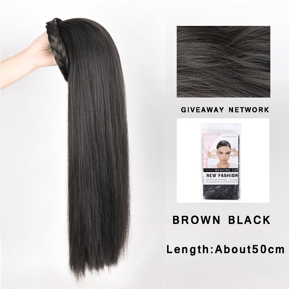 Synthetic Long Wavy Headband Wig Black Brown Women's With Twist Braid Hairband Accessories Natural Half Wig
