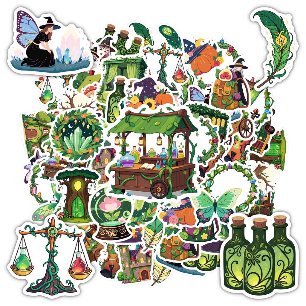 35pcs-50pcs Cartoon Floral Stickers Cute Witch DIY Stickers Sticker Pack For DIY Phone Guitar Laptop Notebook Suitcase Cup DIY
