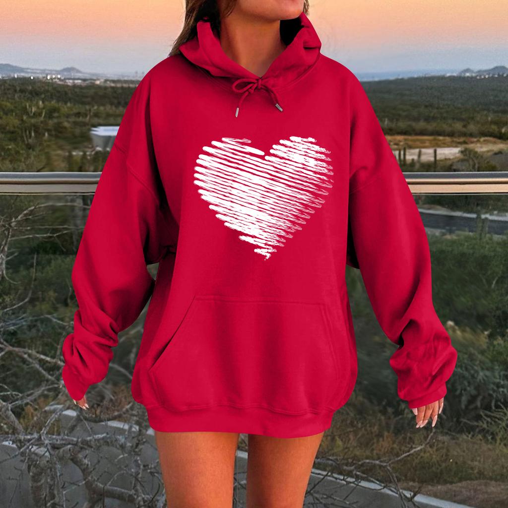 Hanorac de damă larg, confortabil, casual, la modă, cu imprimeu cu personaje, cu glugă și mâneci lungi