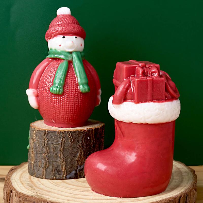 Christmas Seires Candle Silicone Mold DIY 3D Christmas Snowman Elk Bell Socks Scented Plaster Resin Mold Party Decor Craft Gifts