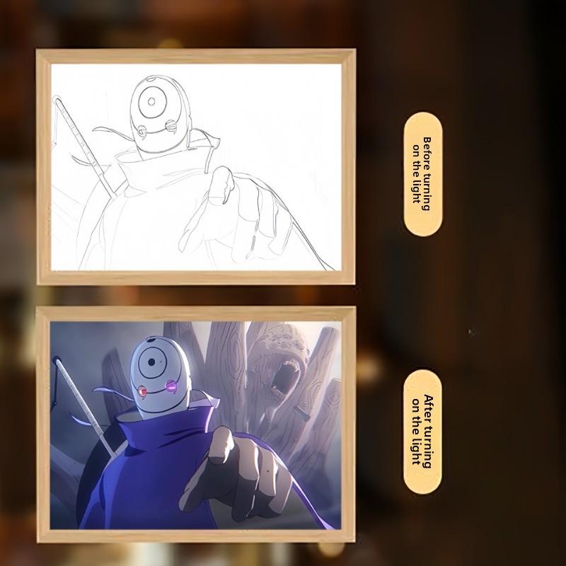 23cm/9.06in Naruto Painting Atmosphere Lights Anime Figure Peripherals Lamp Bedroom Desk Cartoon Collectible Display Funny Gifts