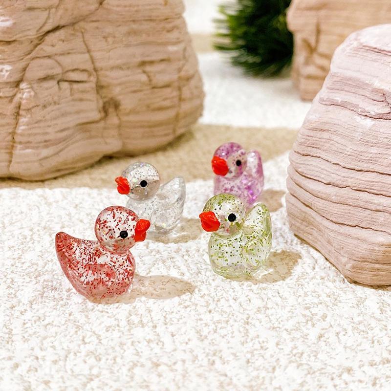 Random Color 10/20PCS Set Mini Resin Duck Ornament Cute Glitter Duck Fairy Dollhouse Miniature Handmade Decorating Props QC-ZYF