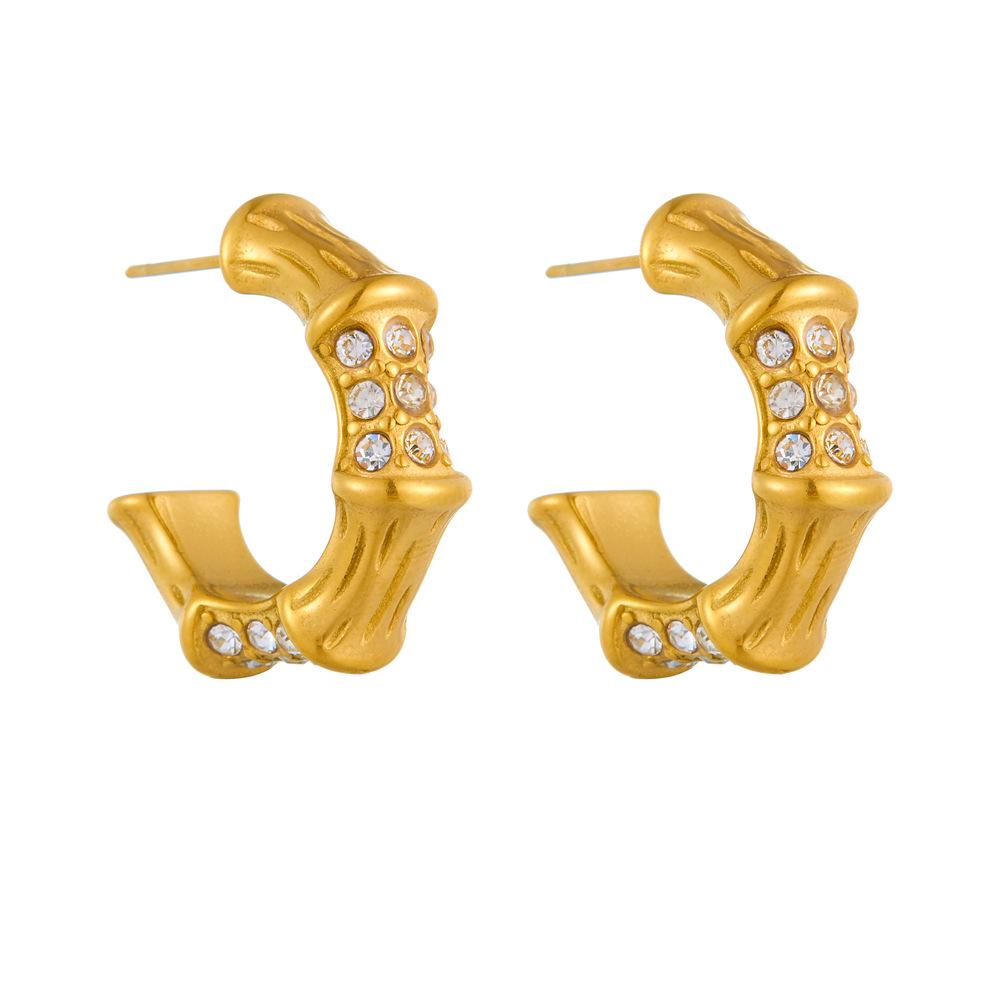 Trendy Titanium Steel Geometric Gold-Plated Earrings with Cubic Zirconia Ovals