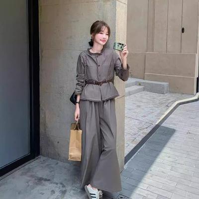 Retro Tassel Top Straight Wide Leg Pants Two-piece Set for Women Early Spring and Autumn New Casual Skirt Suit