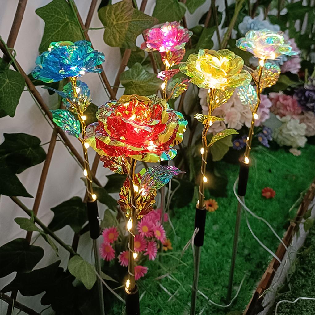 Stainless Steel Solar Powered Flower Lights Outdoor Lawn Decorative Lights Solar Rose Grass Light