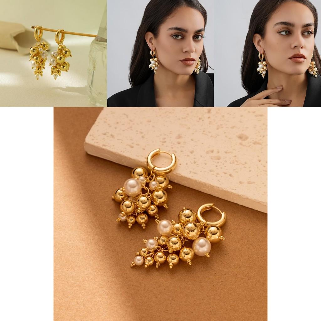 Geometric Gold And Faux Pearl Drop Earrings Stylish And Versatile