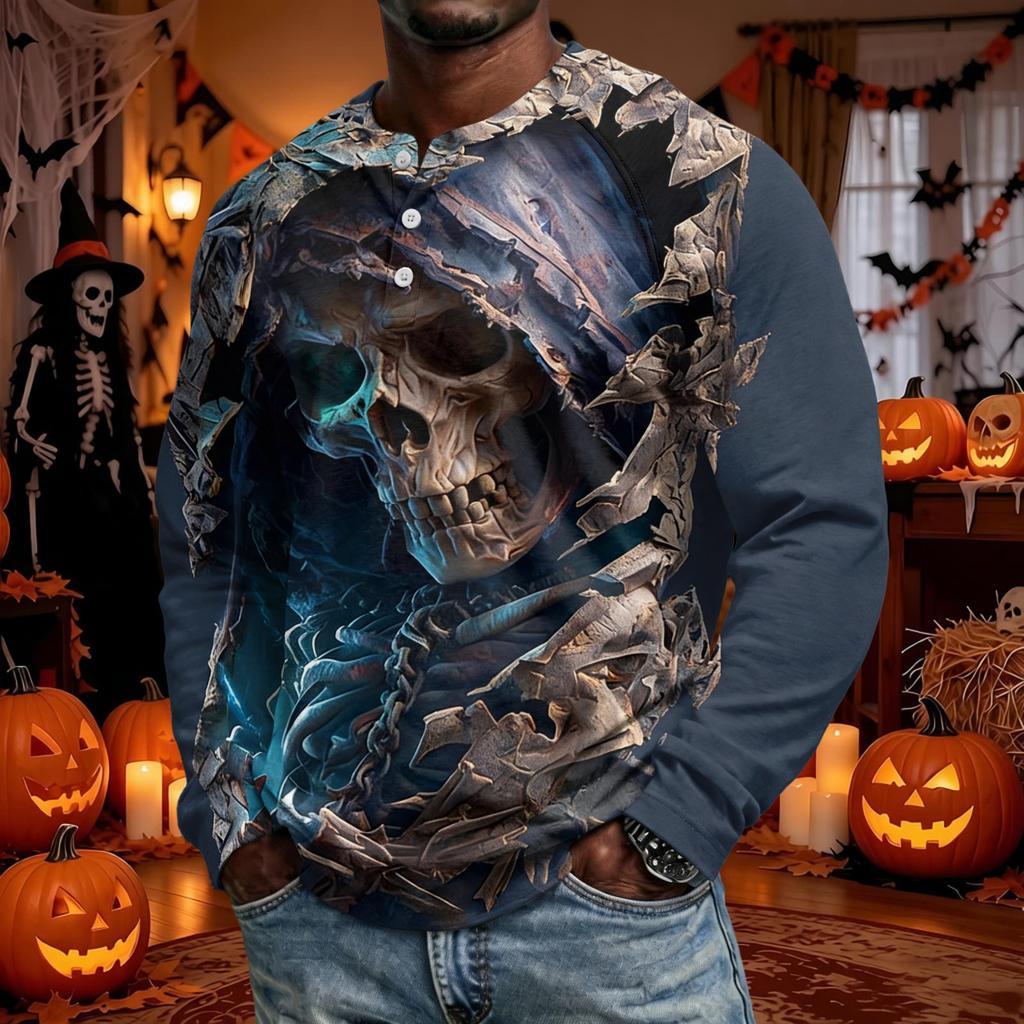 Men's Halloween Long Sleeve Raglan Shirt Loose Fit Casual