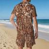 Men Grey White Vertical Thin Stripe Short Sleeve Tee And Matching Shorts Two Piece Suit
