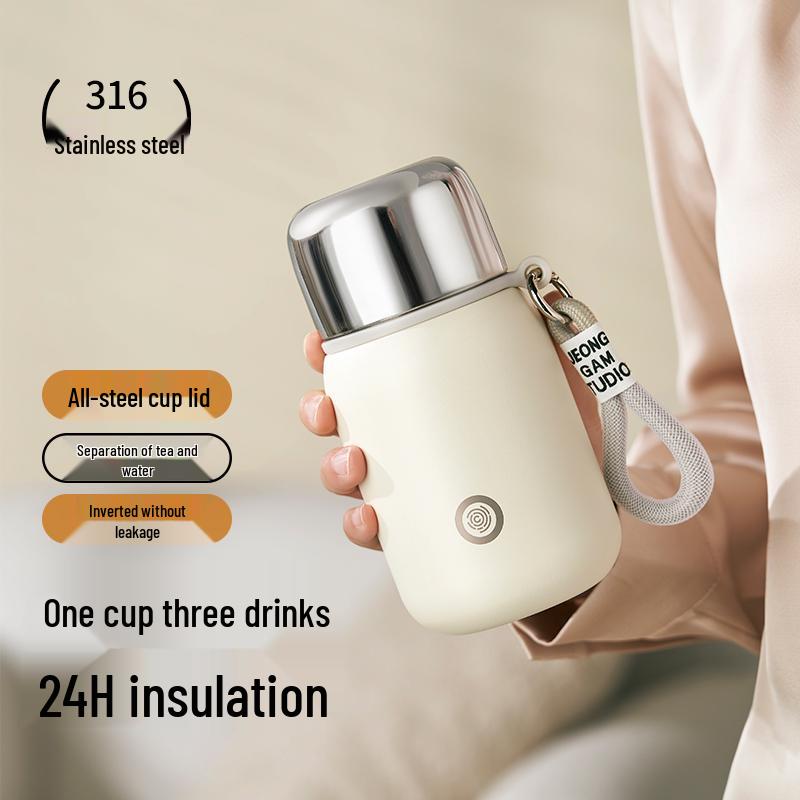 Women's Portable Thermos Mug, Compact 2025 Design, 316 Stainless Steel Lid, Suitable for Drinking Water, Child-Friendly.