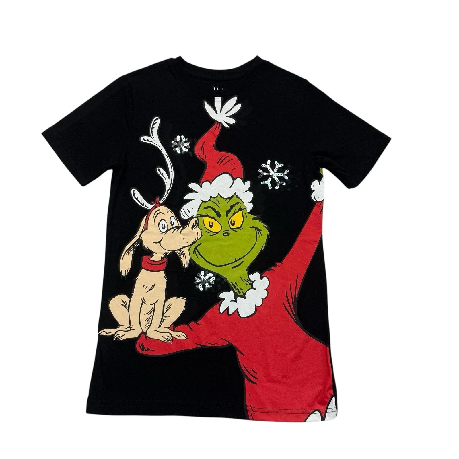 

The Grinch Shirt Girls XL Black Sequins Short Sleeve Christmas Holiday L