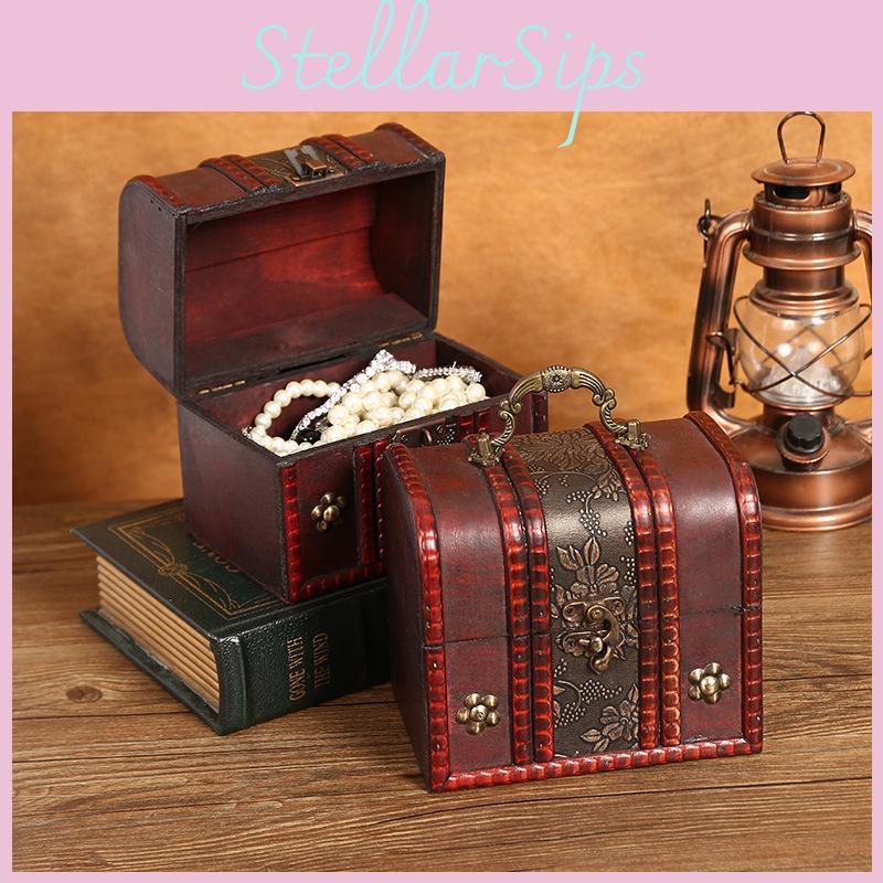 Box Jewelry Wooden With Lock For Dustproof Storage And Home Vintage Decoration