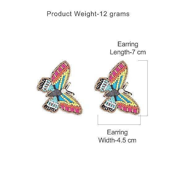 Multicolor Beaded Contemporary Butterfly Studs Earring For Women