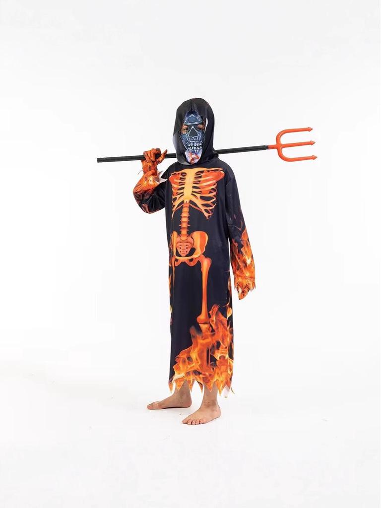 Halloween Flammen Dämon Kapuzenrobe - Eltern-Kind Skelett Cosplay Kostüm