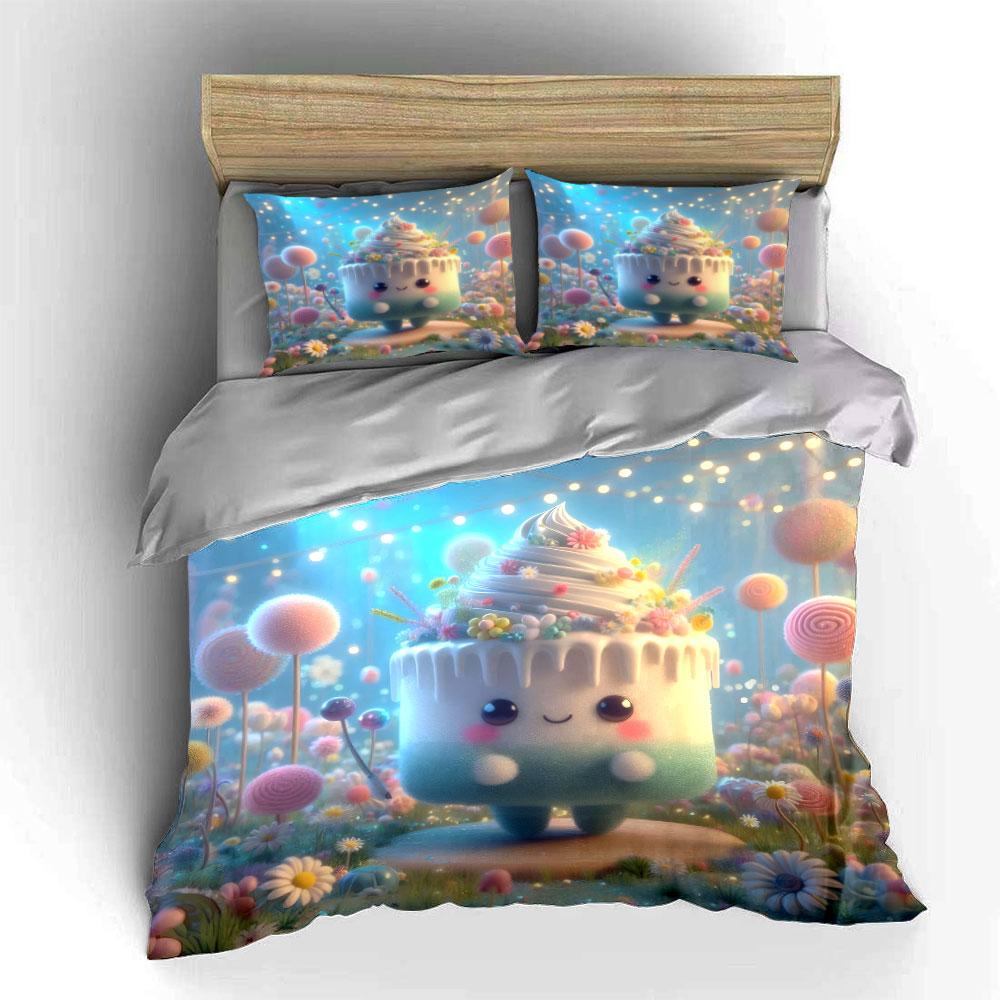 Cute Cake-Inspired Decor Set Bedding Set with 1 Duvet Cover 2 Pillowcases Single Double King Queen, Gift