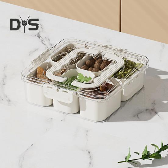 Contenedor para refrigerios con múltiples compartimentos, diseño de tapa transparente sin BPA, organizador para refrigerador, caja de almacenamiento de alimentos