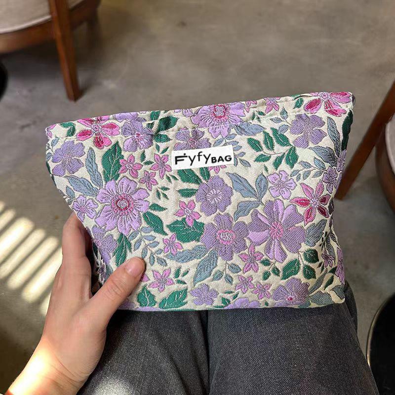 Damen Make-up Tasche Blaues Bouquet Große Kapazität Damenbinde Nachschminken Make-up Zubehör Canvas Aufbewahrungstasche Kulturtasche