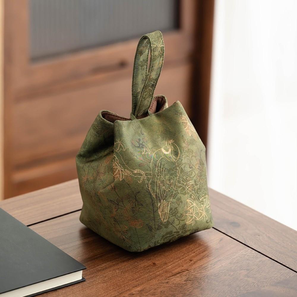 Chinese Style Teacup Teapot Drawstring Pouch Print Small Item Pouch Teaware Storage Bag  Travel