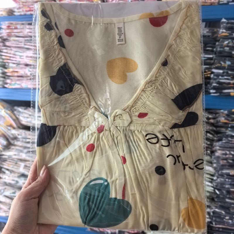 Artificial Cotton Nightdress Women's Summer Thin Plus Size Pajamas Short-Sleeved Artificial Cotton Dress Can Be Outerwear Homewear Maternity Dress