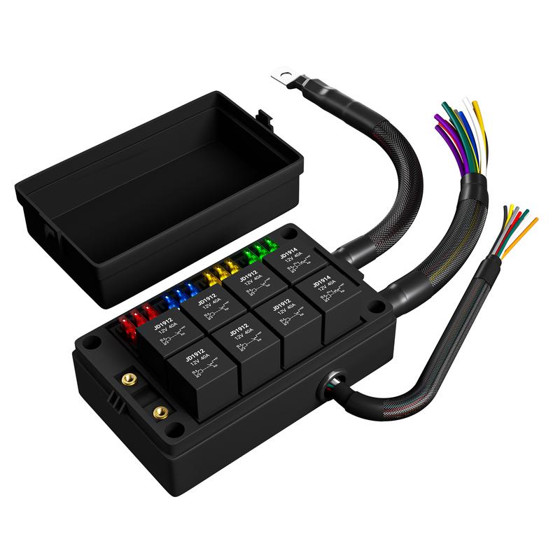 Relay Box 12V 8 Way Relay Block and 12 Way ATC/ATO Blade Fuse Panel Pre-Wired Dustproof Fuse Relay Box for Automotive Car Marine 8 Way Relay Block