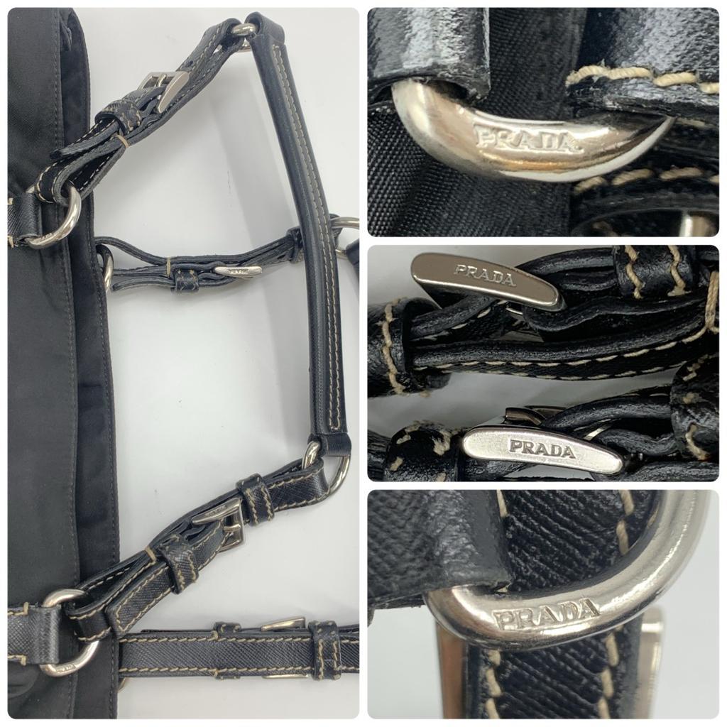 PRADA Tessuto Nylon Hand Tote Bag Shoulder Bag Triangle Logo Plate Silver Hardware Saffiano Leather Black A4 Size