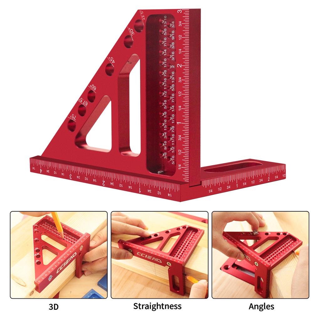 Imperial 3D Multi-Angle Measuring Ruler, 45/90 Degree Aluminum Alloy Woodworking Square Protractor for Engineer Carpenter