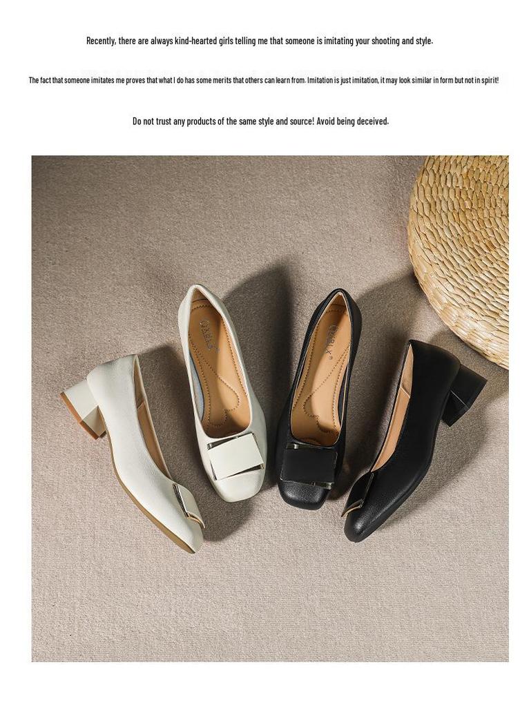 2026 Spring/Summer Women's Square Toe Soft Leather Chunky Heel Pumps - Professional Work Shoes with Soft Sole