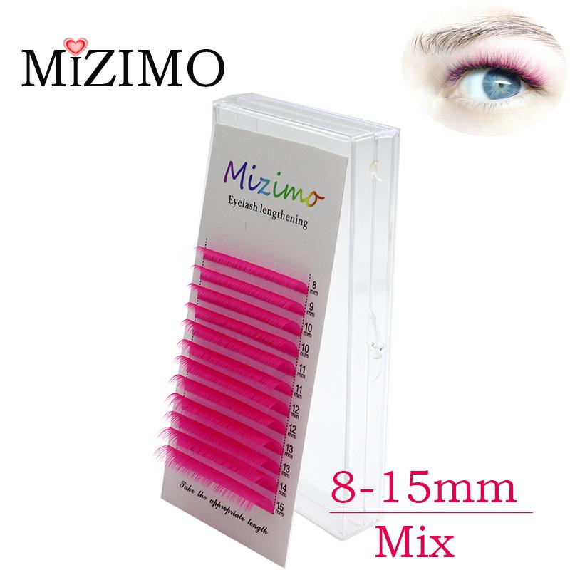 MIZIMO Rote einzelne gepfropfte falsche Wimpern, Augen-Make-up-Tools, natürlich, weich und verlängert. C/D, 0,07 mm, 8–15 mm