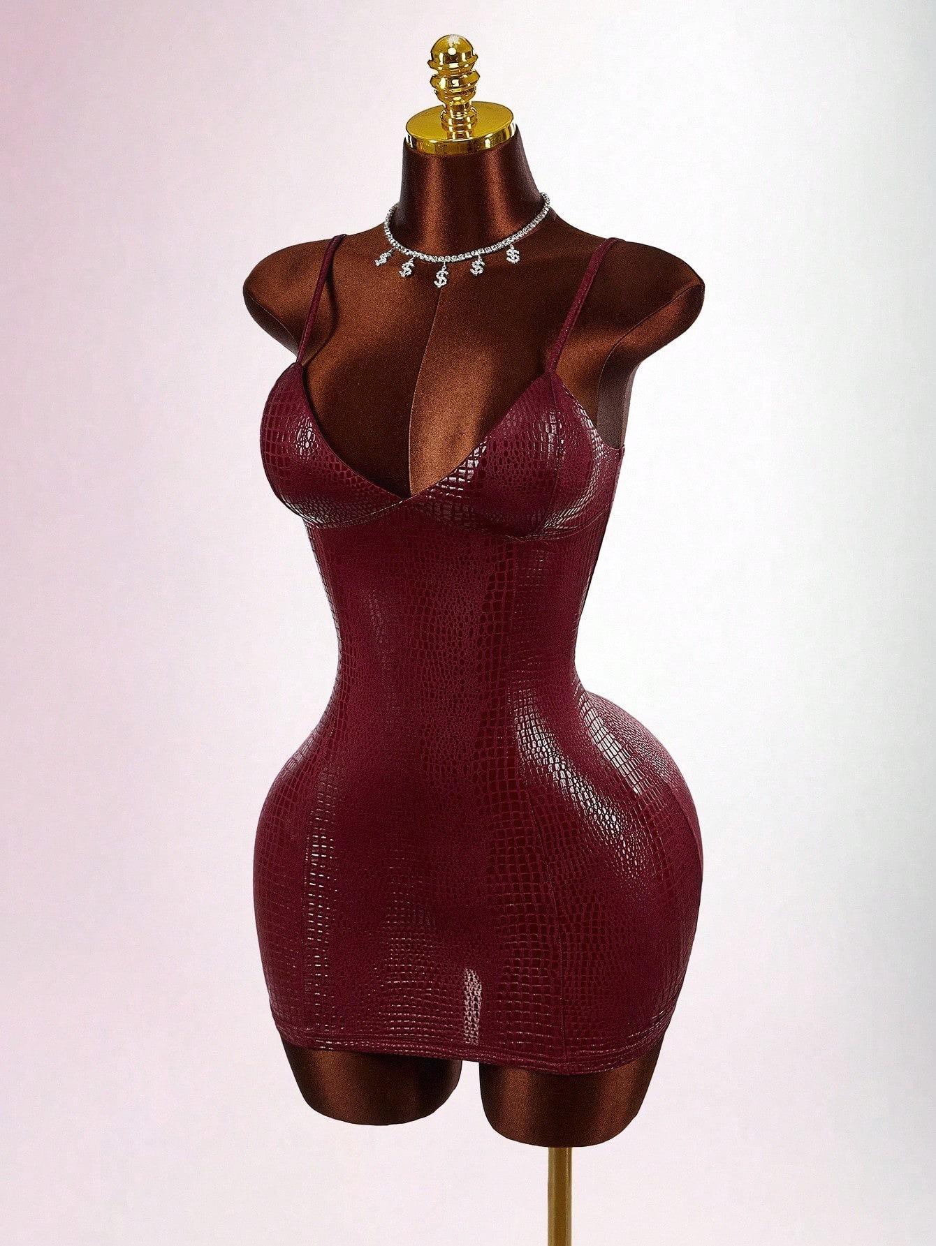 European and American new cross-border solid color temperament deep V low neck slim fit sexy suspender hip skirt dress women s clothing S бордовый
