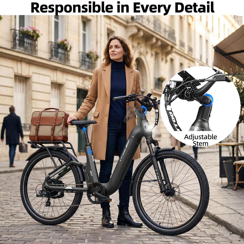 Bicicletă Electrică TTGO E-SUVO Motor 250W Baterie 48V15Ah Autonomie Maximă 120km Anvelope 27.5“ × 2.4” Cadru Suspensie Completă Frâne cu Disc Hidraulice Shimano 7 viteze