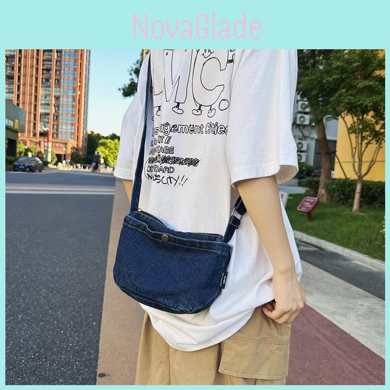 Borsa a Spalla Mini in Denim Casual con Tasca Interna con Zip per Uso Quotidiano