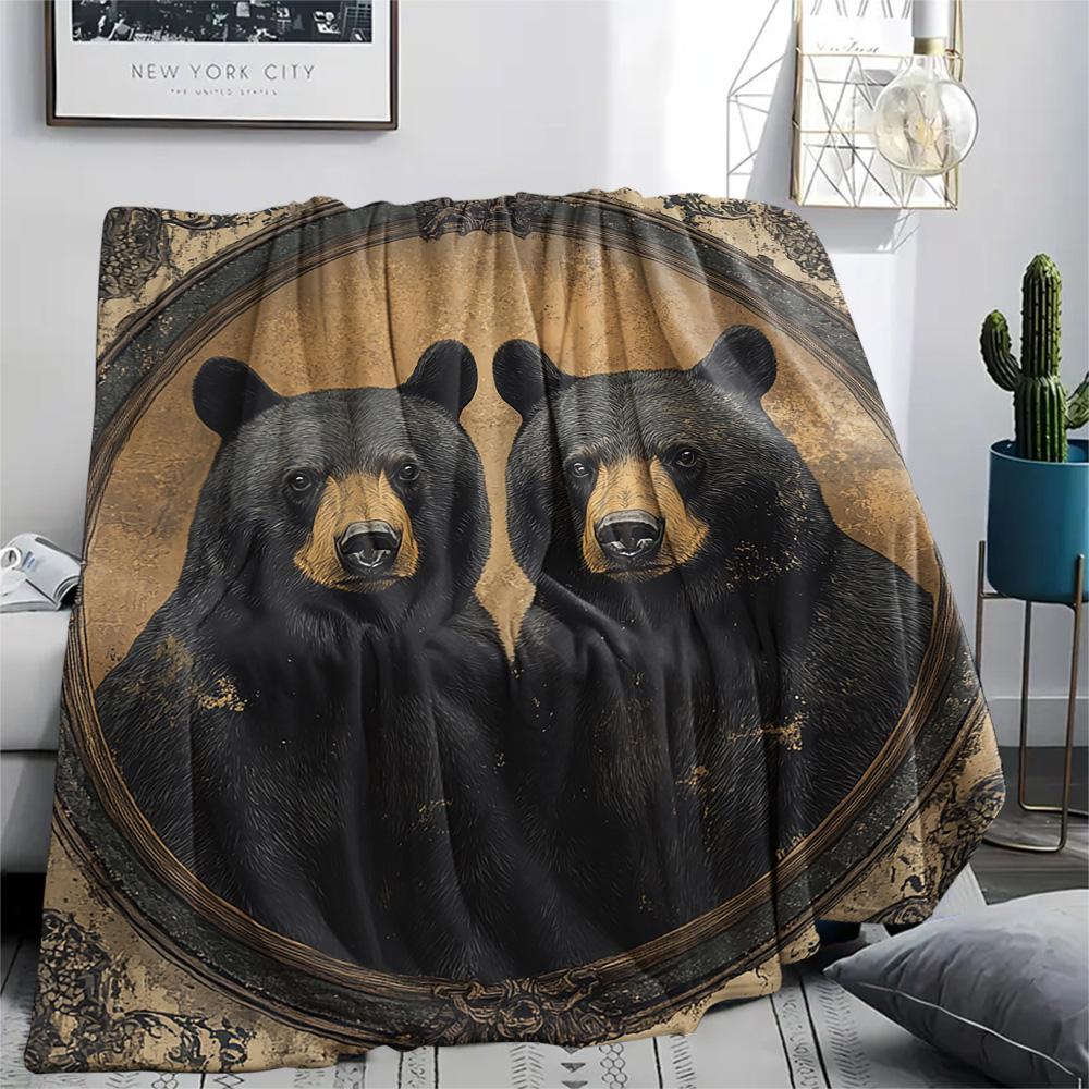 Black Bear Print Flannel Blanket, High Quality Comfortable for All Seasons, Home Decor, Warmth and Comfort, Perfect for Christmas Gifts