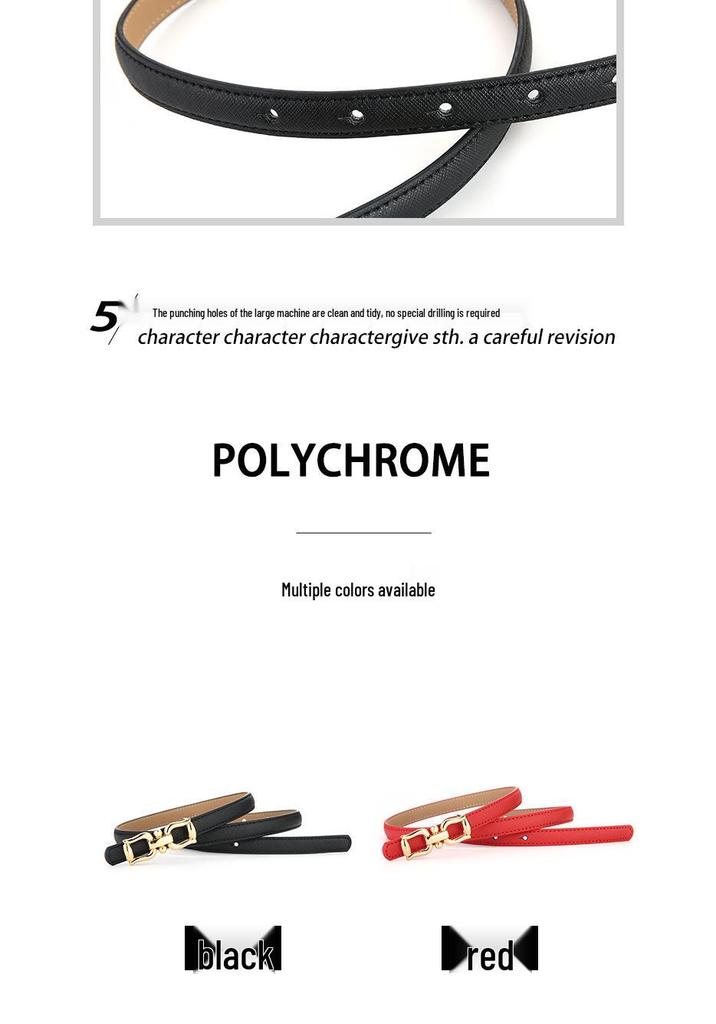 Women's Fashionable Genuine Leather Black Thin Belt for Skirt, Suit, Jeans - Versatile, Simple, Korean Style
