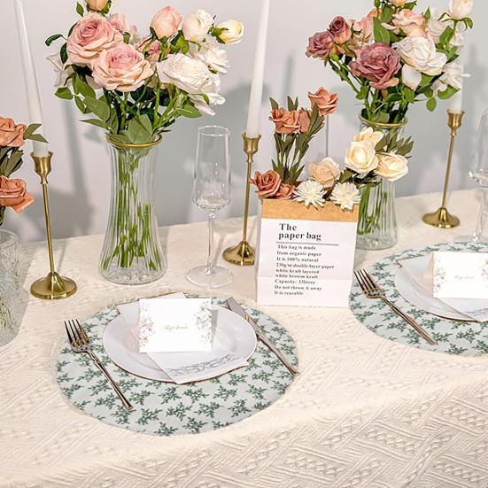 Retro Floral Placemat Cotton Linen Round Rectangular Placemat Heat Insulation Table Mat for Home Farmhouse Dining Table Protection Decoration