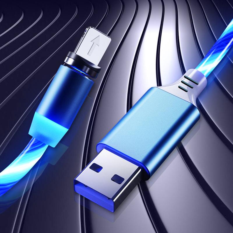 Glowing Cable Mobile Phone Charging Cables Led Light Micro Usb Type C Charger For Samsung Iphone Magnetic Phone Charge Wire Cord