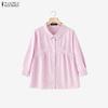 ZANZEA Women Casual Turn Down Collar 3/4 Sleeve Loose Stripe Blouse