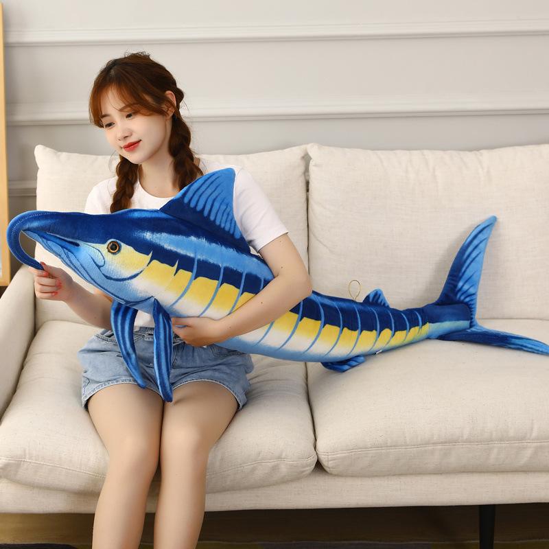 Simulation Blue Tuna Throw Pillow Plush Toy Doll Blue Marlin Doll Aquarium Souvenir Doll