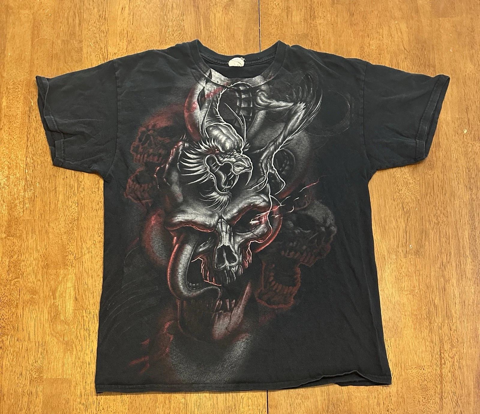 Y2K Skull Snake Graphic T Shirt Large Gothic Vintage L