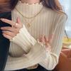 Undercoat for Women Half High Neck Black Fungus Edge Knitted Sweater Long Sleeved Thin Sweater Fashionable and Cute