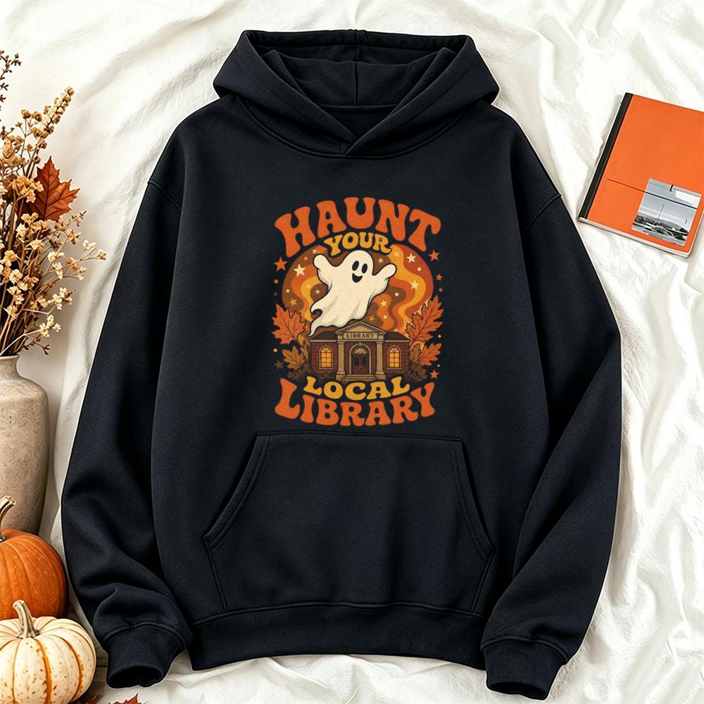 Retro Funny Halloween Ghost Hoodie Libarary Graphic Sweatshirt Bookish Gothic Unisex Streetwear Pullover Jumper for Her Hoodie