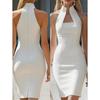 Elegantní párty šaty bez rukávů s vysokým límcem, úzké, pro ženy, jednobarevné, letní móda, ležérní, jednobarevné, bodycon, krátké večerní šaty, dámské oblečení