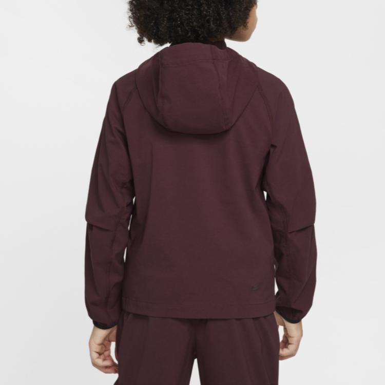 Nike Tech Logo Hooded Zip-Up Jacket Kids Jackets Burgundy Black HQ8911-652