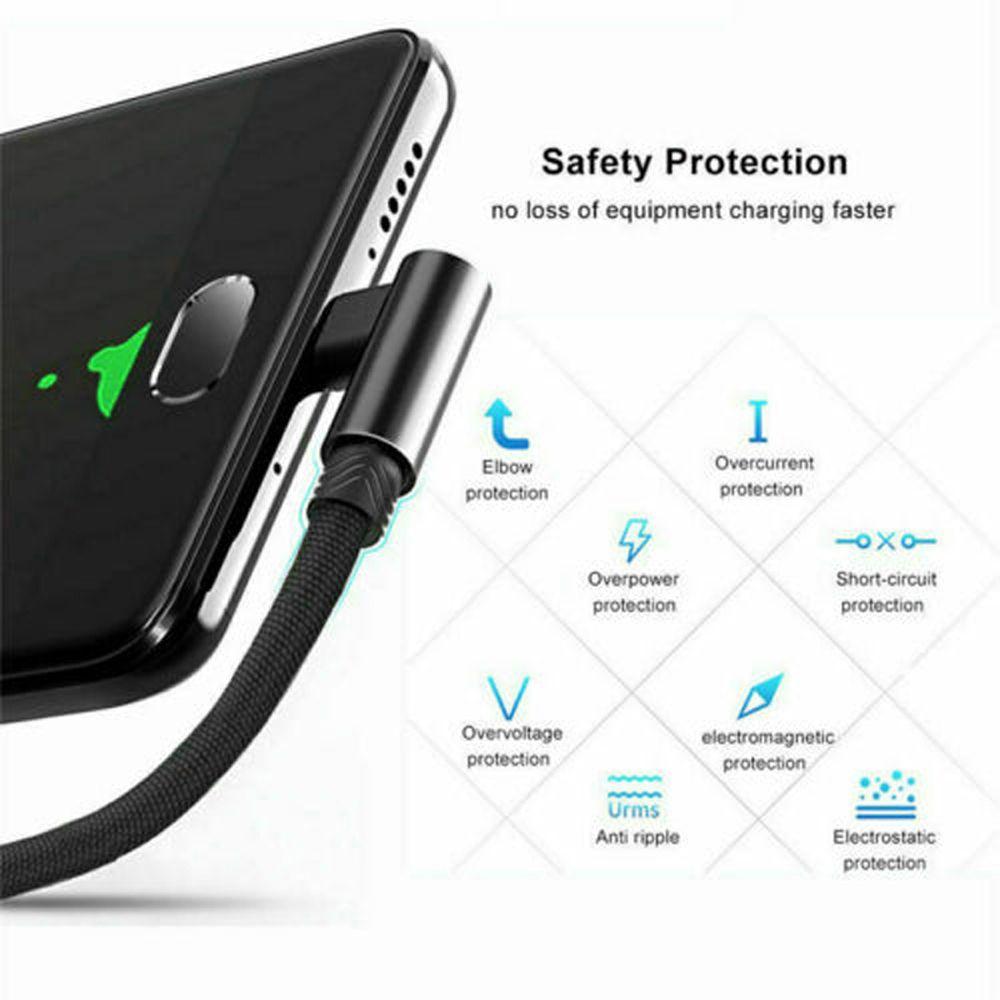 90 Degree Elbow 2.4A Charger Cord Micro USB Cable Data Cord USB Type C Cable Fast Charging Cable