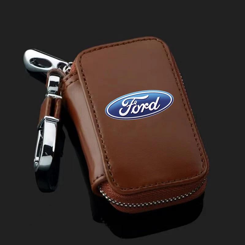 

Car Sticker 2025 Hot New Leather Car Key Case Keys Full Cover Protection Shell Bag For Fords 2 3 4 5 MK 2 6 7 Ranger Fiesta Kuga коричневий