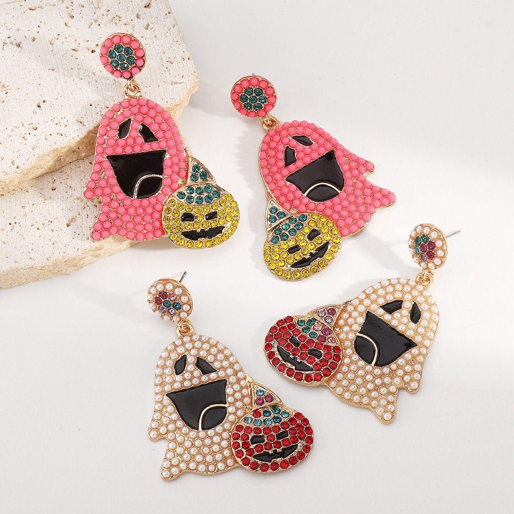 Kawaii Cute Ghost Earrings Irregular Halloween Party Jewelry Cool Ghost Pumpkin Earrings  Lady