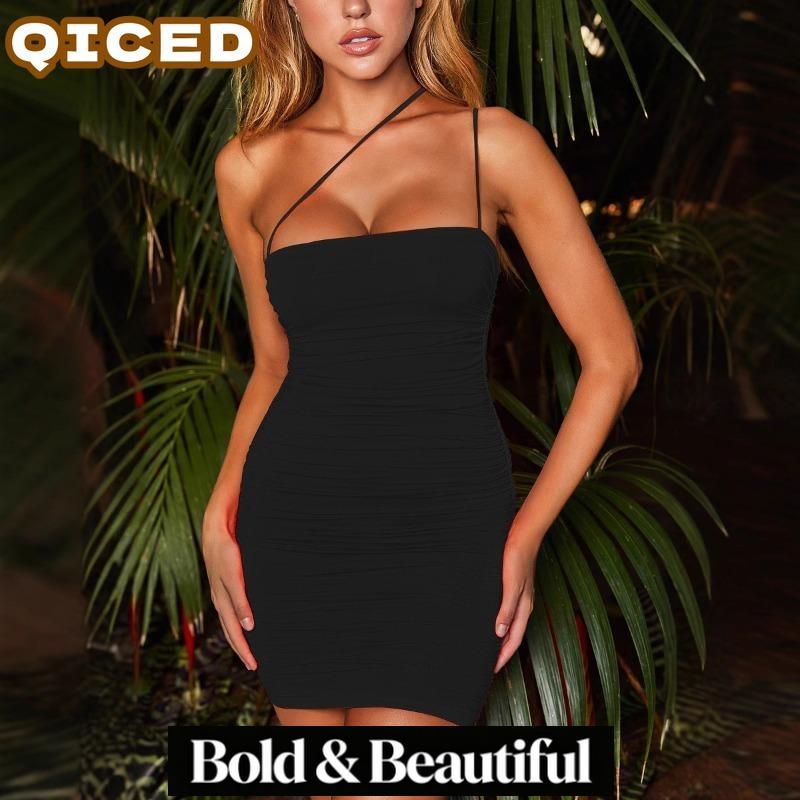 QICED Women's Fashion Summer Spring Solid Color Print Square Collar Sleeveless Casual Dresses
