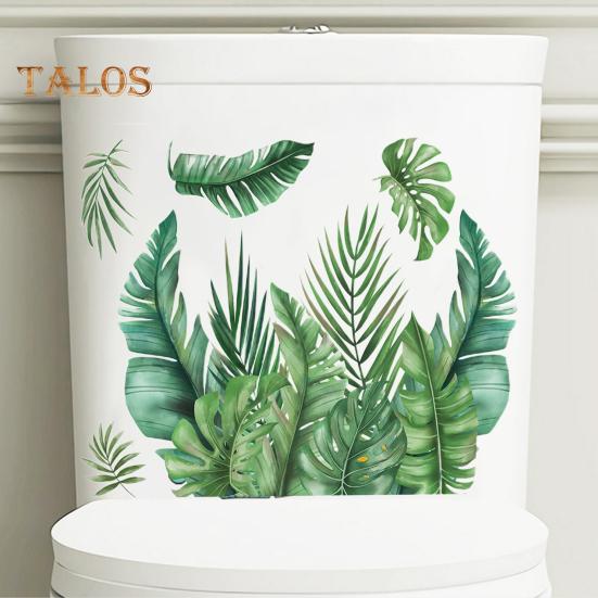 1 Sheet Toilet Sticker Self-Adhesive Waterproof No Trace Green Plant Leaves Mural Wall Sticker Decal Bathroom Toilet Decor