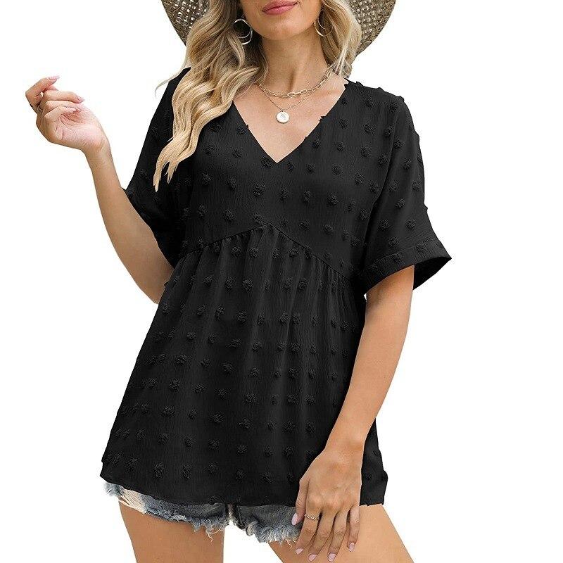 2023 Summer V-Neck White Blouse Elegant Clothes Casual Loose Flare Half Sleeve Chiffon Shirt Fashion Tops Blusas De Mujer 26480